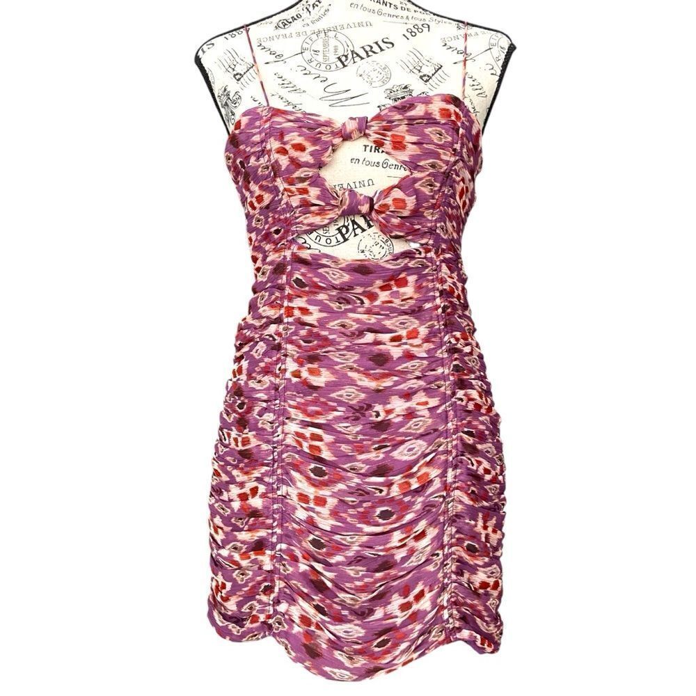 Zara Purple Chiffon Ruched Cutout Strappy Mini Dress in Size S - Picture 3 of 9
